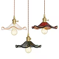 Vintage Style Colorful Glass Pendant Lights With Wavy Shades And Brass Bases