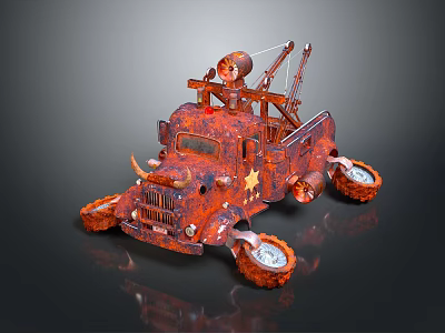 Rusty Metal Handmade Toy Tow Truck With Vintage Style And Decorative Crane 3d model