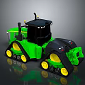 Green Tractor with Black Cabin and Yellow Track Wheels for Agricultural Use