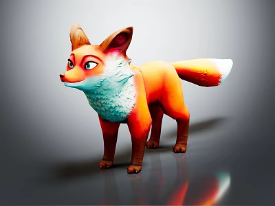 Cute 3D Cartoon Fox Figure With Orange Fur White Tail And Blue Chest 3d model