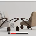Elegant Modern Armchair Featuring Wooden Armrests Wheels Light Beige Fabric And Throw Blanket