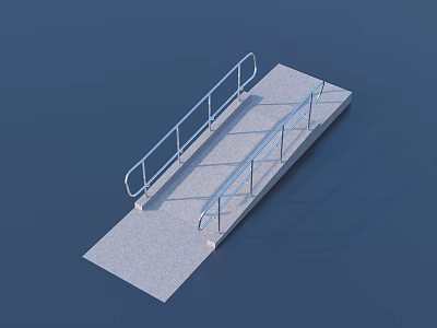 Outdoor Concrete Accessibility Ramp With Metal Handrails And Flat Surface 3d model