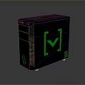 Black Gaming PC Case With Green Glowing Logo Paw Print And Bottom Wheels Design