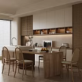 Modern Minimalist Dining Area With Wooden Island Chairs And Cabinets