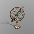 Vintage Metal Armillary Sphere Decorative Ornament with Green Globe and Bronze Base