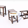 Three Vintage Wooden Stools With Rustic Design And Different Structural Details 3d model
