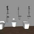 Modern Bathroom Accessories With Sleek Wall Mounted Shower Heads And White Toilets