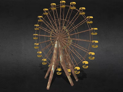 Classic Ferris Wheel Amusement Equipment With Yellow Cabins And Metal Frame Design 3d model