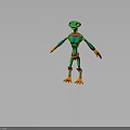Anthropomorphic Fantasy Creature Character With Green Body Orange Hands And Red Decorations Standing Pose