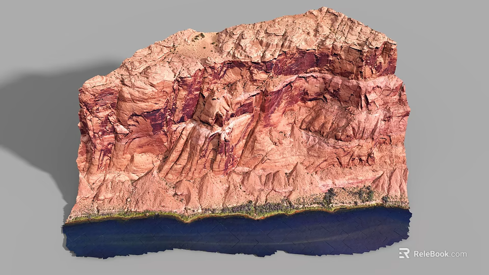 Micro Terrain Model Featuring Red Brown Rock Texture And Blue Base Layered Structure 3d model
