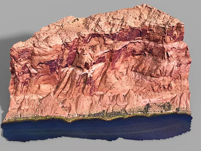 Micro Terrain Model Featuring Red Brown Rock Texture And Blue Base Layered Structure 3d model