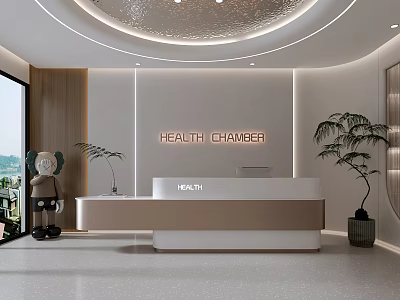 Modern Health Chamber Reception Desk Interior With Plants And Window View 3d model
