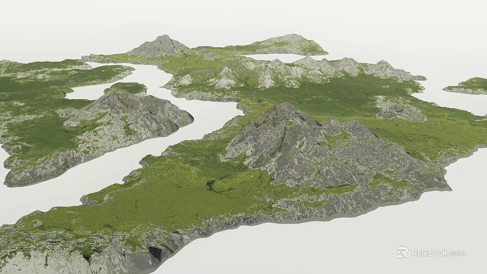 Natural Garden Landscape With Scenic Mountains River And Lush Greenery 3d model 