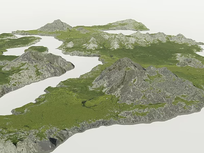 Natural Garden Landscape With Scenic Mountains River And Lush Greenery 3d model