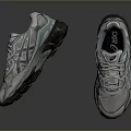 Gray And Blue Sports Shoes Design With Treaded Sole Laced Upper And Brand Logo