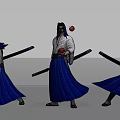 Game Movie Character Blue Long Hair White Top Holding Long Sword Orange Ball Various Poses