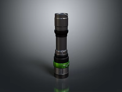 Durable Modern Flashlight With Green Accent And Sleek Metal Design 3d model