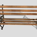 Sturdy Outdoor Wooden Bench With Slatted Seat Back And Metal Armrests Frame