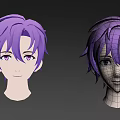 Purple Hair and Facial Features Displayed in Front Side and Back Head Views