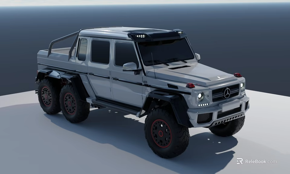 Silver Mercedes G Class 6x6 Off Road Vehicle With Rugged Exterior And Six Wheels 3d model 