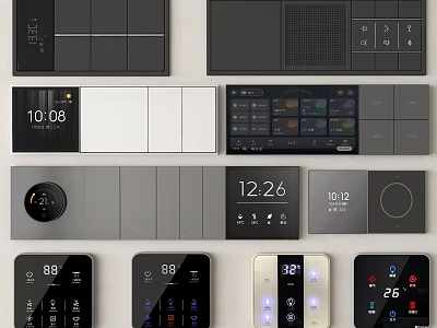 Modern Smart Switch Panels With Digital Displays And Multiple Control Designs 3d model