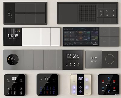 Modern Smart Switch Panels With Digital Displays And Multiple Control Designs 3d model
