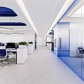 Bright Modern Public Office Space With Open Layout Glass Partitions Office Desks And Potted Plants