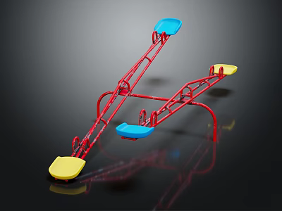Colorful Playground Seesaw With Red Metal Frame And Blue Yellow Seats For Kids 3d model