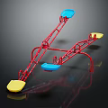 Colorful Playground Seesaw With Red Metal Frame And Blue Yellow Seats For Kids