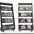 Modern Wheeled Multi tiered Bookshelf With Black Frame And Wooden Shelves