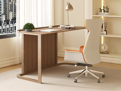 Children's Wooden Desk In Bright Room With Chair Table Lamp Small Plant 3d model