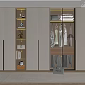 Modern Wardrobe With Glass Doors Hanging Clothes Illuminated Shelves And Storage Compartments
