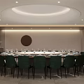 Elegant Modern Private Dining Room Interior With Round Table Green Chairs And Circular Decor 3d model
