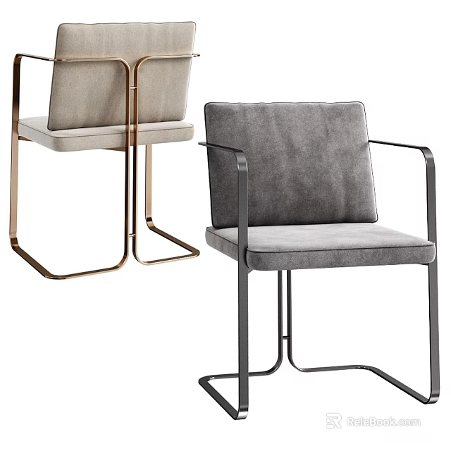 Modern Gray Upholstered Dining Chairs With Metal Frame And Armrest Design 3d model 