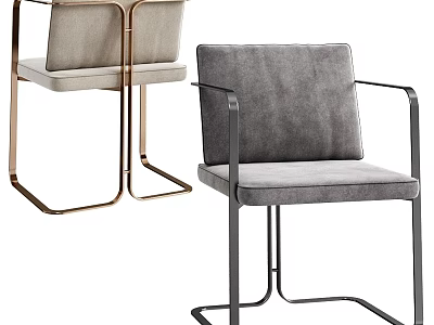 Modern Gray Upholstered Dining Chairs With Metal Frame And Armrest Design 3d model
