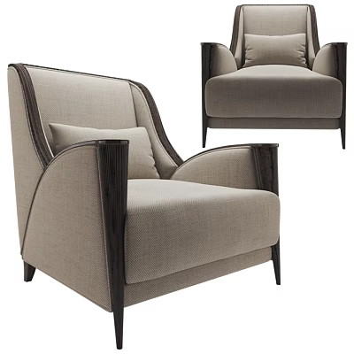Modern Single Sofa with Beige Fabric Upholstery and Black Wood Armrests Design 3d model