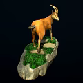 Horned Ibex Standing on Rock with Green Grass in Natural Setting