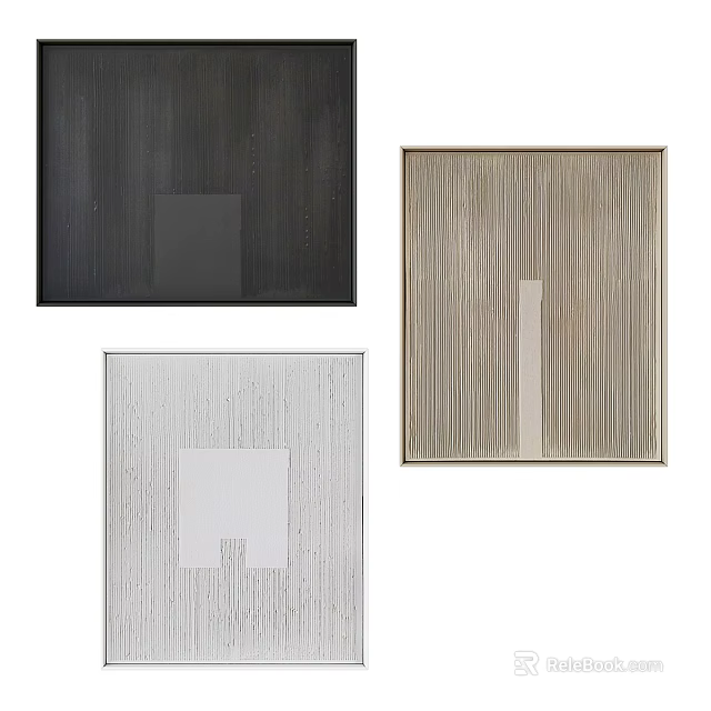 Abstract Framed Artworks With Dark Light Striped Textures And Square Elements 3d model