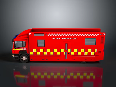 Red Incident Command Unit Vehicle With Yellow Red Checkered Pattern And Cross Symbol 3d model