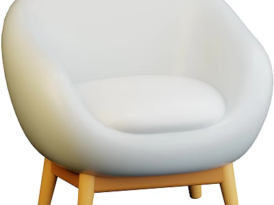Modern White Upholstered Single Sofa With Round Shape And Wooden Legs Design 3d model