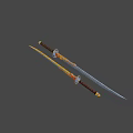 Samurai Swords With Black Orange Glowing Blades Decorative Handles And Sheath On Gray Background