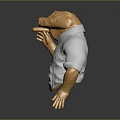 Golden Crocodile 3D Model Wearing White Shirt Holding Small Object With Detailed Features