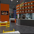 Hotpot Restaurant Interior Featuring Orange Walls Display Jars Counter and Yellow Tables