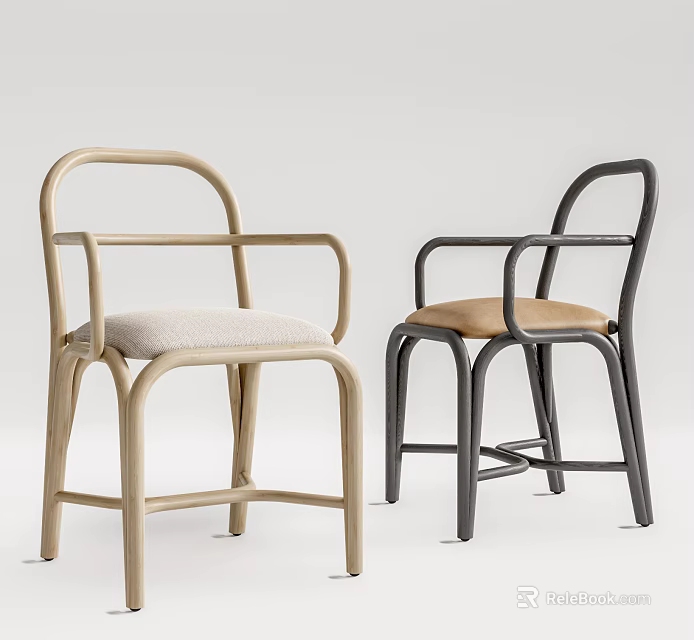 Modern Dining Chairs With Light And Dark Colored Wooden Frame And Upholstered Seats 3d model 