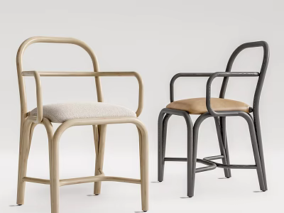 Modern Dining Chairs With Light And Dark Colored Wooden Frame And Upholstered Seats 3d model