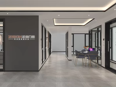 Modern Door Showroom Interior With Glass Doors Display And Furniture 3d model