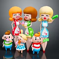Happy Cartoon Game and Movie Characters With Female Aprons Holding Ice Cream and Children