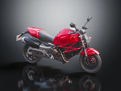 Red Motorcycle With Sleek Design Black Seat And Reflection On Black Surface 3d model