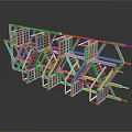 Modern Metal Staircase With Geometric Frame Structure And Multiple Steps Design