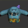 Blue Walrus Character With Purple Octopus Spots White Tusks Red Star And Fringe Skirt